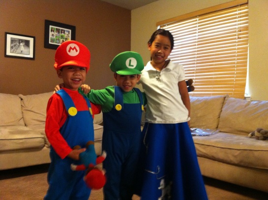 Kids in Mario and Luigi for Halloween